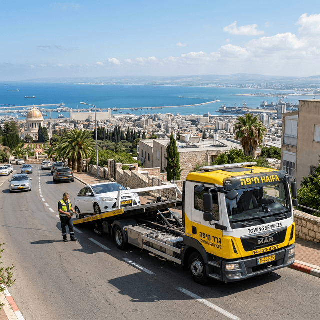 גרר מפרץ אקספרס במהלך שירות פריצה וחילוץ בחיפה